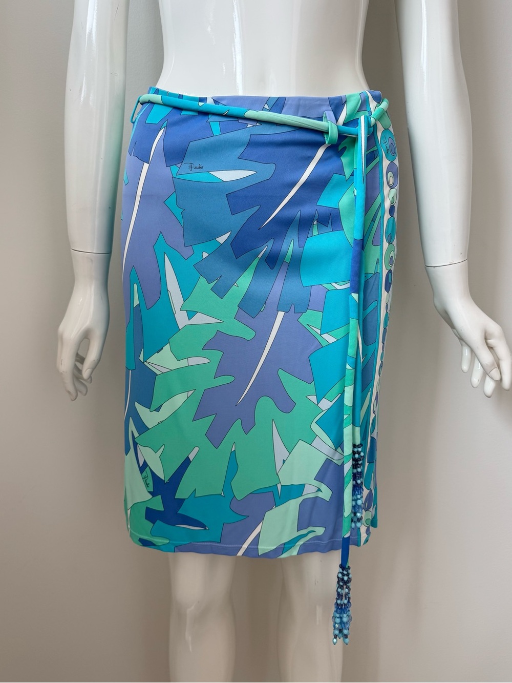 Emilio Pucci teal blue skirt with beaded belt